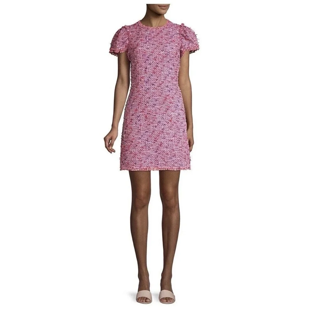 Kate Spade New York Flutter Sleeve Tweed Dress Pink Size 12 Jackie O Preppy‎